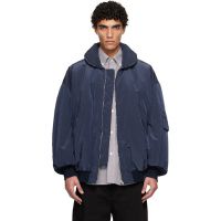 Hed Mayner Navy Crinkled Bomber Jacket 261897M175000