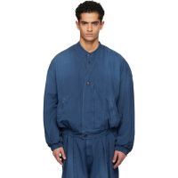 Hed Mayner Blue Herringbone Denim Bomber Jacket 261897M175002