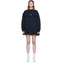 SHUSHU/TONG Navy Raw-Edge Wave Collar Tuck Detail Sweatshirt Minidress 261901F052021