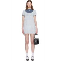 SHUSHU/TONG Blue Boatneck Puff Sleeve Knit Minidress 261901F052027