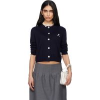 SHUSHU/TONG Navy Logo-Stitch Knit Cardigan 261901F095003