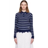 SHUSHU/TONG Navy & White Striped Long-Sleeve Knit Polo 261901F108003