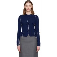 SHUSHU/TONG Navy Pin-Tuck & Threadwork Knit Sweater 261901F109002