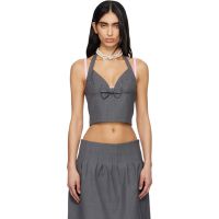 SHUSHU/TONG Gray Halter Bow Tie Cami Top 261901F111007