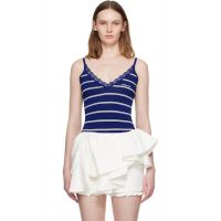 SHUSHU/TONG Blue Striped Knit Tank Bodysuit 261901F111016