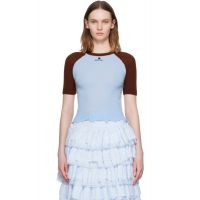 SHUSHU/TONG Blue & Brown Color-Block Raw-Edge Short-Sleeve Knit Top 261901F111017