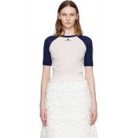 SHUSHU/TONG White & Navy Color-Block Raw-Edge Short-Sleeve Knit Top 261901F111018