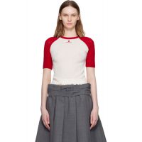 SHUSHU/TONG White & Red Color-Block Raw-Edge Short-Sleeve Knit Top 261901F111019