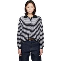 Cordera Black & White Merino Wool Striped Polo Cardigan 261909F095008