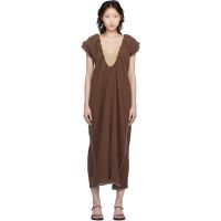 Baserange Brown Max Crinkle Linen Maxi Dress 261922F055000
