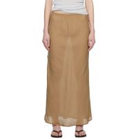 Baserange Tan Fine Linen Dydine Maxi Skirt 261922F093005