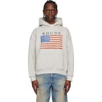Rhude Gray USA Flag Hoodie 261923M202001