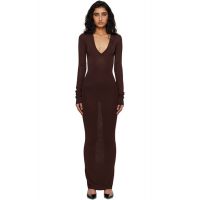 Entire Studios Brown Long Sleeve V Neck Maxi Dress 261940F055003