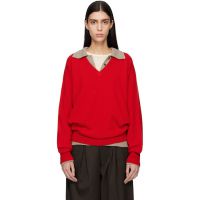Ssstein Red Pure Cashmere Knit V Neck LS Sweater 261996F097000