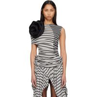 VAQUERA Gray & Black Striped Corsage Top 261999F110009
