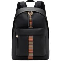 Paul Smith Black Leather Signature Stripe Trim Backpack 262260M166001