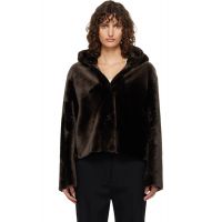 Nour Hammour Brown Cooper Hooded Curly Shearling Jacket 262306F062011