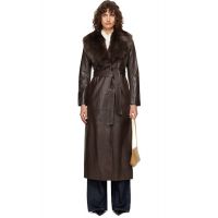 Nour Hammour Brown Dakota Glamorous Leather Coat 262306F064028