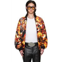 LUU DAN Bruce Lee x L?U đ?N Orange & Black Leather Bomber Jacket 262331M175000