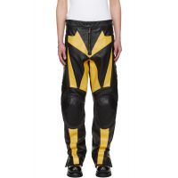 LUU DAN BRUCE LEE x L?U đ?N Black & Yellow Moto Racing Leather Pants 262331M189000