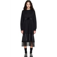 Simone Rocha Black Oversized Gathered Rose Lace Trim Midi Dress 262405F055003