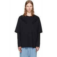 Simone Rocha Black Ruffle Slash Layered Long Sleeve T-shirt 262405M213008