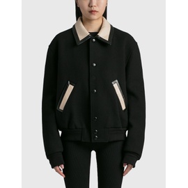 렉토 Recto Butler Faux Leather Contrast Collar Wool Jacket 878851