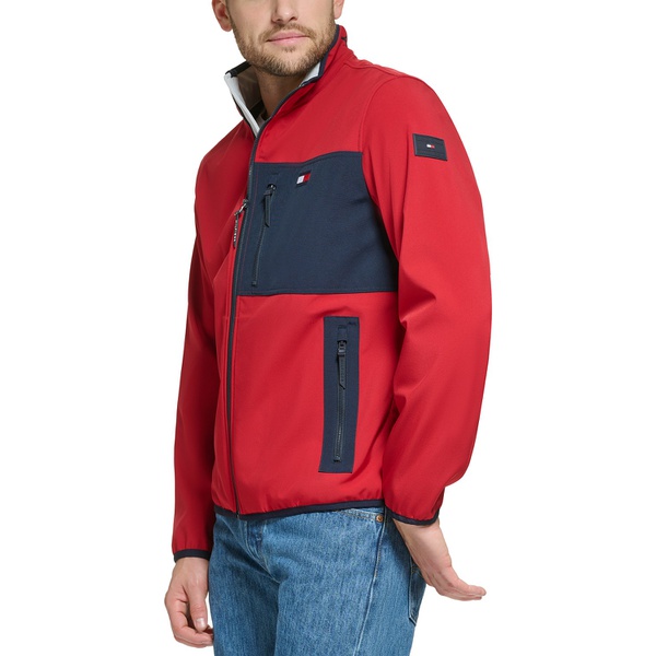 타미힐피거 Tommy Hilfiger Mens Regular-Fit Colorblocked Soft Shell Jacket 13720501