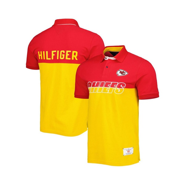 타미힐피거 Tommy Hilfiger Mens Yellow Red Kansas City Chiefs Color Block Polo Shirt 17963449
