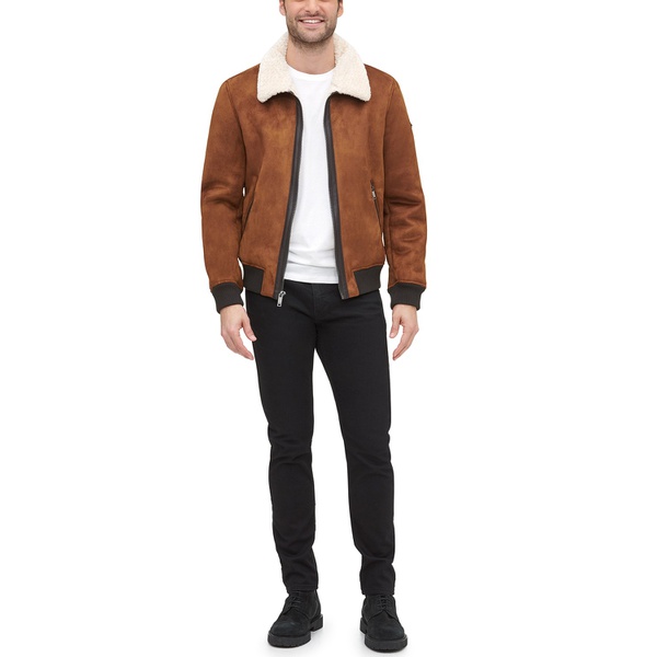 DKNY DKNY Mens Faux Shearling Bomber Jacket with Faux Fur Collar 9451504