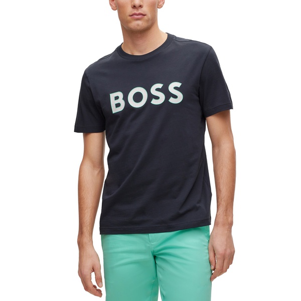 휴고보스 휴고 Hugo Boss Mens Crew-Neck Cotton Jersey Logo Print T-shirt 15476303