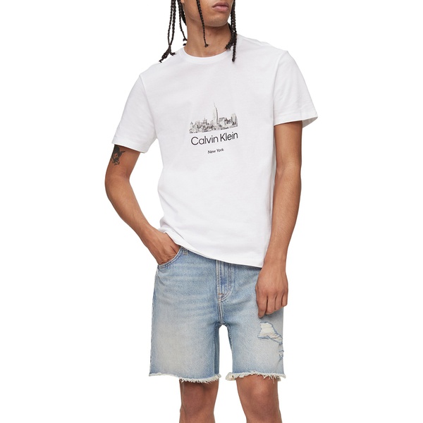 캘빈클라인 Calvin Klein Mens NYC Skyline Logo Crewneck T-Shirt 13365112