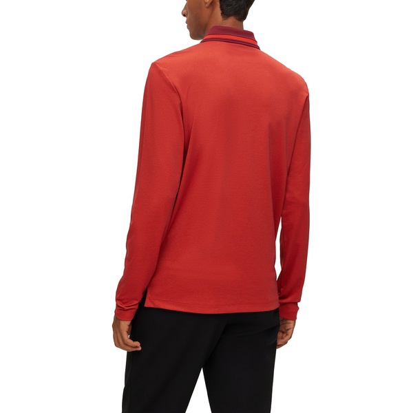 휴고보스 휴고 Hugo Boss Mens Woven Pattern Slim-Fit Long-Sleeved Polo Shirt 16559876