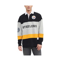 Tommy Hilfiger Mens Black Pittsburgh Steelers Connor Oversized Rugby Long Sleeve Polo Shirt 17655321
