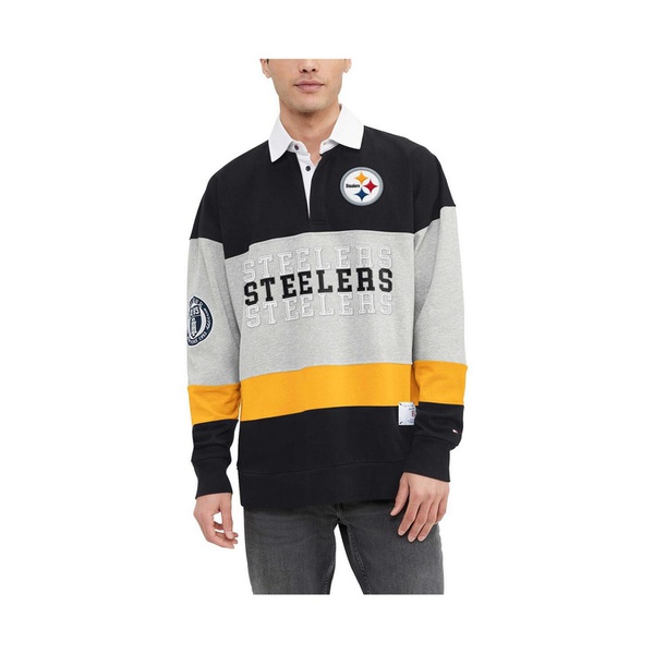 타미힐피거 Tommy Hilfiger Mens Black Pittsburgh Steelers Connor Oversized Rugby Long Sleeve Polo Shirt 17655321