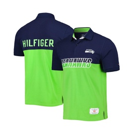 Tommy Hilfiger Mens Neon Green College Navy Seattle Seahawks Color Block Polo Shirt 17926305