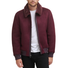 DKNY Mens Faux Shearling Bomber Jacket with Faux Fur Collar 9451504