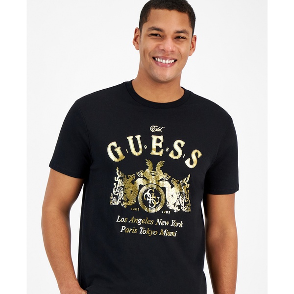  GUESS Mens Metallic Gold Crest Logo Graphic T-Shirt 16911202