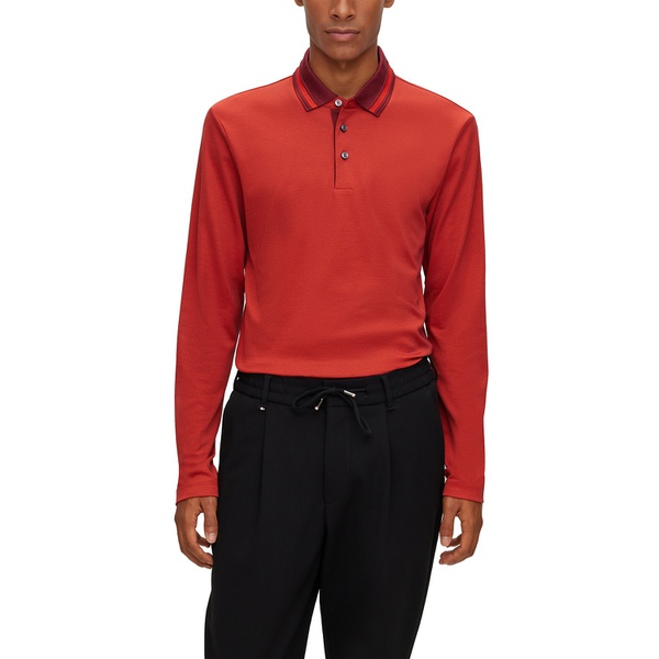 휴고보스 휴고 Hugo Boss Mens Woven Pattern Slim-Fit Long-Sleeved Polo Shirt 16559876