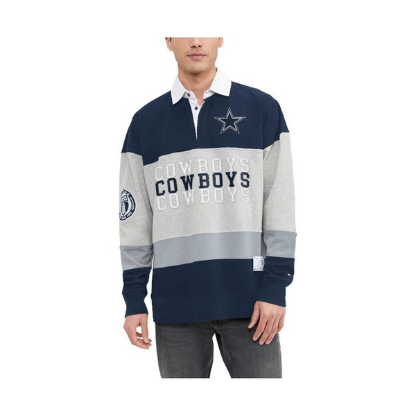 타미힐피거 Tommy Hilfiger Mens Heather Gray Navy Dallas Cowboys Connor Oversized Rugby Long Sleeve Polo Shirt 17580189