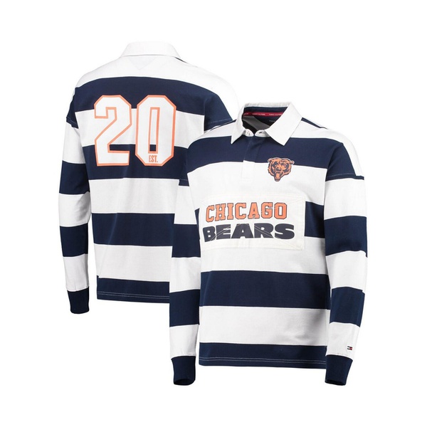 타미힐피거 Tommy Hilfiger Mens Navy White Chicago Bears Varsity Stripe Rugby Long Sleeve Polo Shirt 13649957