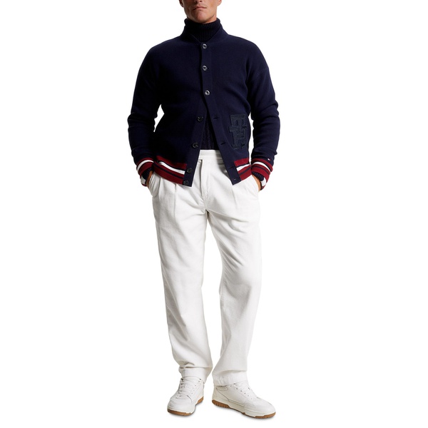 타미힐피거 Tommy Hilfiger Mens Monogram Logo Applique Knit Varsity Bomber Jacket 16652665