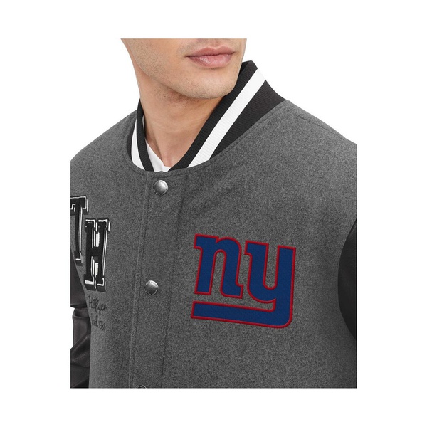 타미힐피거 Tommy Hilfiger Mens Heather Gray Black New York Giants Gunner Full-Zip Varsity Jacket 17692172