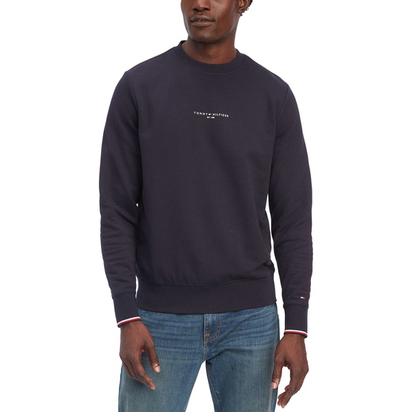 타미힐피거 Tommy Hilfiger Mens Logo-Tipped Crewneck Sweatshirt 16917482