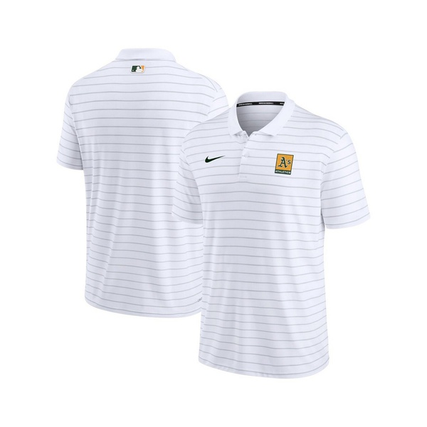 나이키 Nike Mens White Oakland Athletics Authentic Collection Striped Performance Pique Polo Shirt 17924618