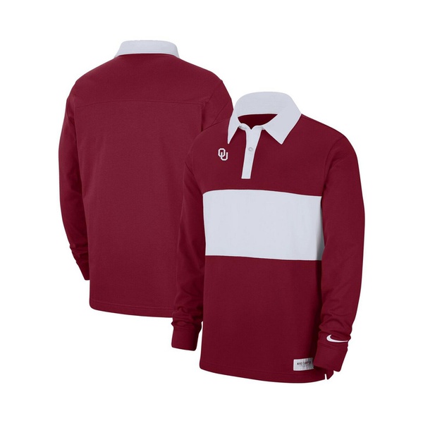 나이키 Nike Mens Crimson Oklahoma Sooners Striped Long Sleeve Polo Shirt 15836959