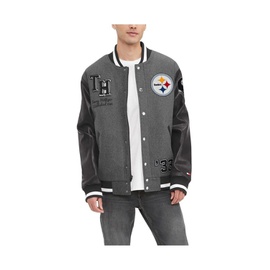 Tommy Hilfiger Mens Heather Gray Black Pittsburgh Steelers Gunner Full-Zip Varsity Jacket 17511285