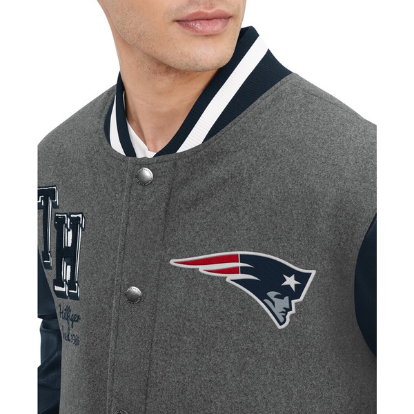 타미힐피거 Tommy Hilfiger Mens Heather Gray Navy New England Patriots Gunner Full-Zip Varsity Jacket 17926304