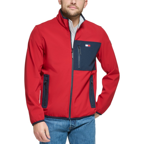 타미힐피거 Tommy Hilfiger Mens Regular-Fit Colorblocked Soft Shell Jacket 13720501