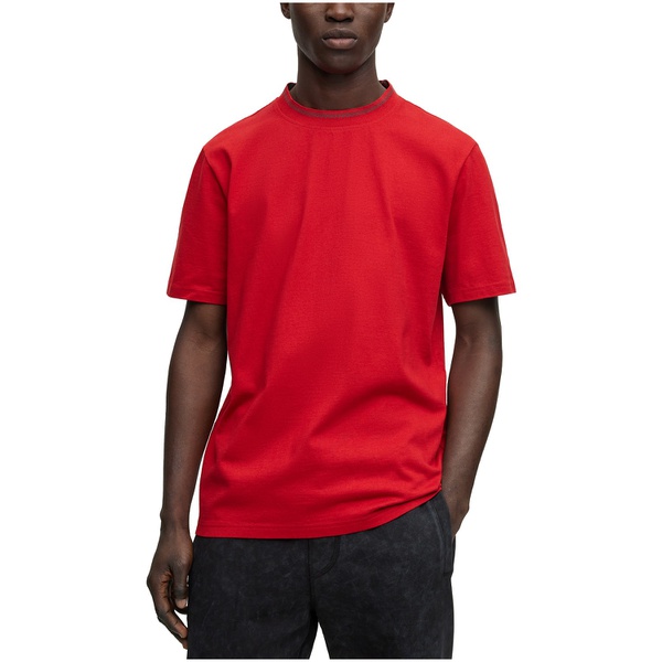 휴고보스 휴고 Hugo Boss Mens Detailed Collarband Relaxed-Fit T-shirt 15661769